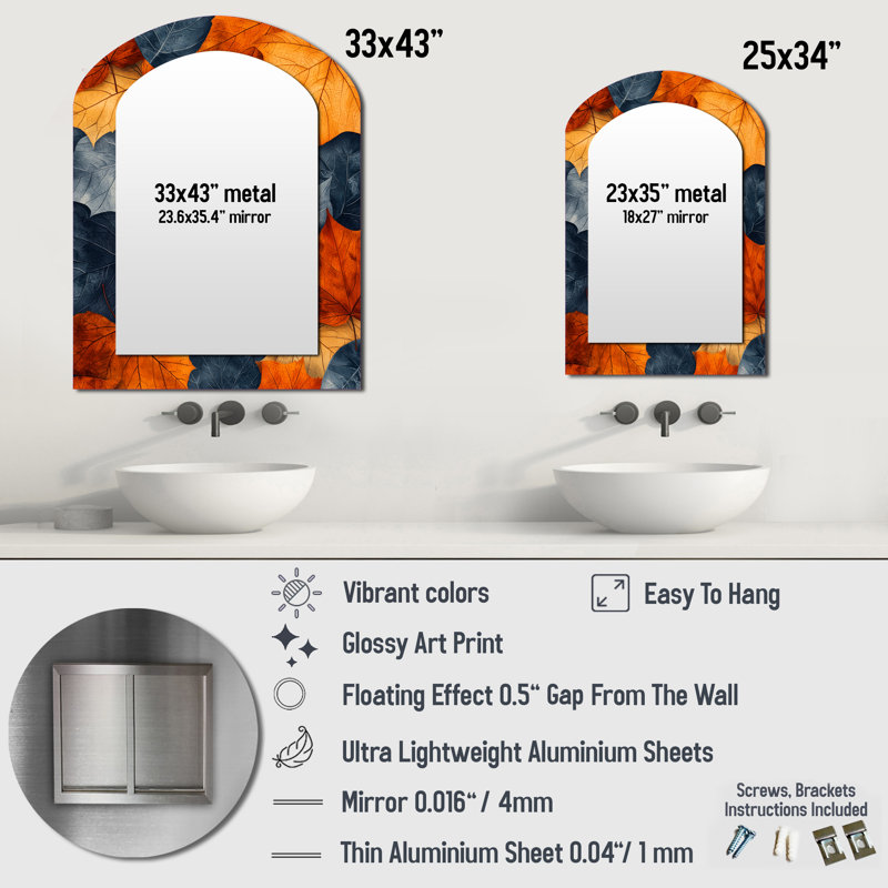 Orange Autumn Leaves III - Orange Arch Wall Mirror Decor, 34" x 25"