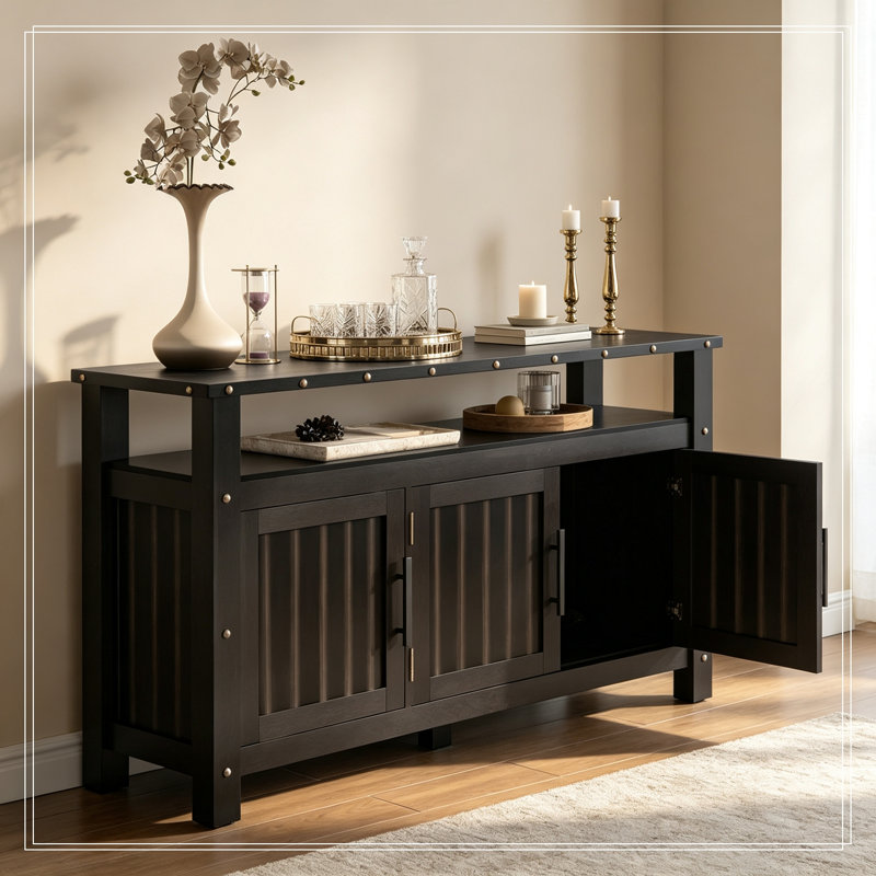 Buffet avec rangement à 3 portes et tablette ouverte, Noir