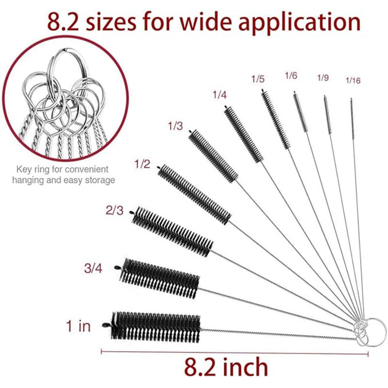Long Straw Brush, Nylon Pipe Tube Cleaner 8.2-Ihch 10 Different Diameters Set Of 10