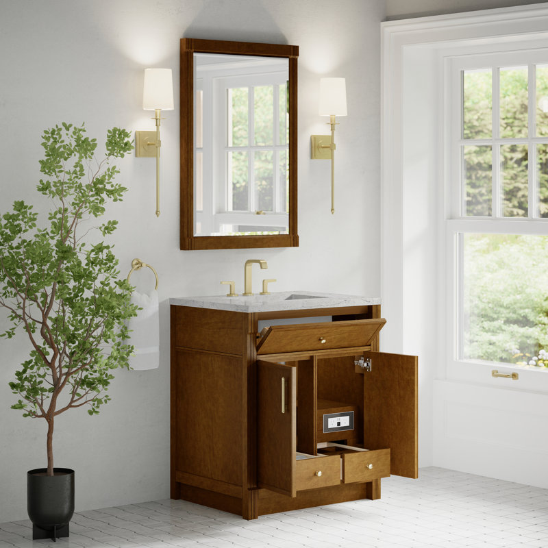 Bellshire 48" W Single Vanity, 30", Eternal Jasmine Pearl Silestone, Honey Oak