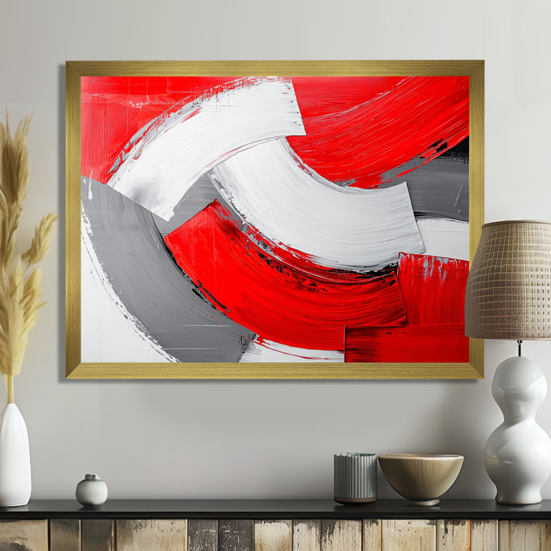 Éclairage cinétique rouge et gris I - Minimalisme, art mural, salon, H 12 po x l 20 po, Doré