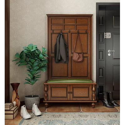 Solid Wooden Coat Rack Shoe Cabinet Integrated Shoe Bench by Canora Grey