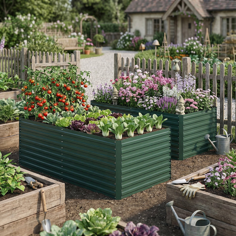 Ensemble de 2 jardin surélevé galvanisé 6 x 3 x 2 pi, vert, Vert