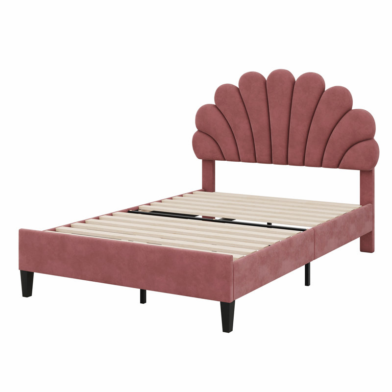 Lit plateforme tapissier avec tête de lit à motif floral