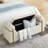 Upholstered Linen Bench In Beige With Cylindrical Arms And Solid Iron Leg Foundation For Living Room Bedroom Hallway Resilient Base