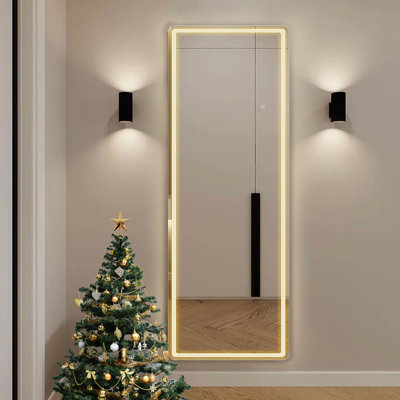 Hameed Rectangle LED Metal Floor Mirror Modern & Contemporary Lighted Full-Length Mirror with Tempered Glass