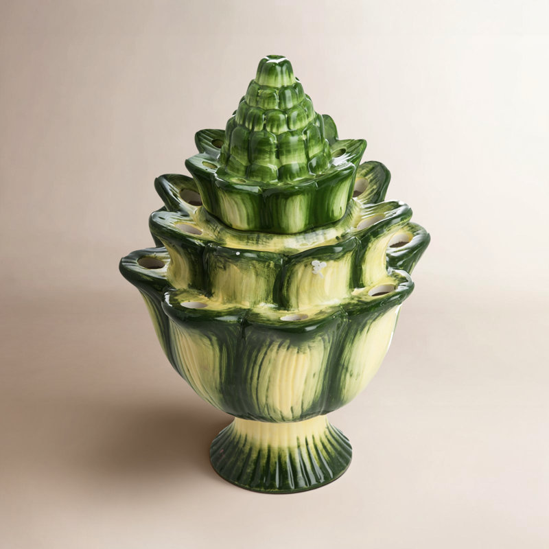 Vase de table en céramique verte, H 13 po x l 9,5 po x P 9,5 po