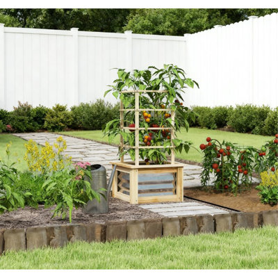 Lit de jardin surélevé galvanisé pour jardinière, lit de jardin surélevé en bois avec treillis, pour jardin, patio