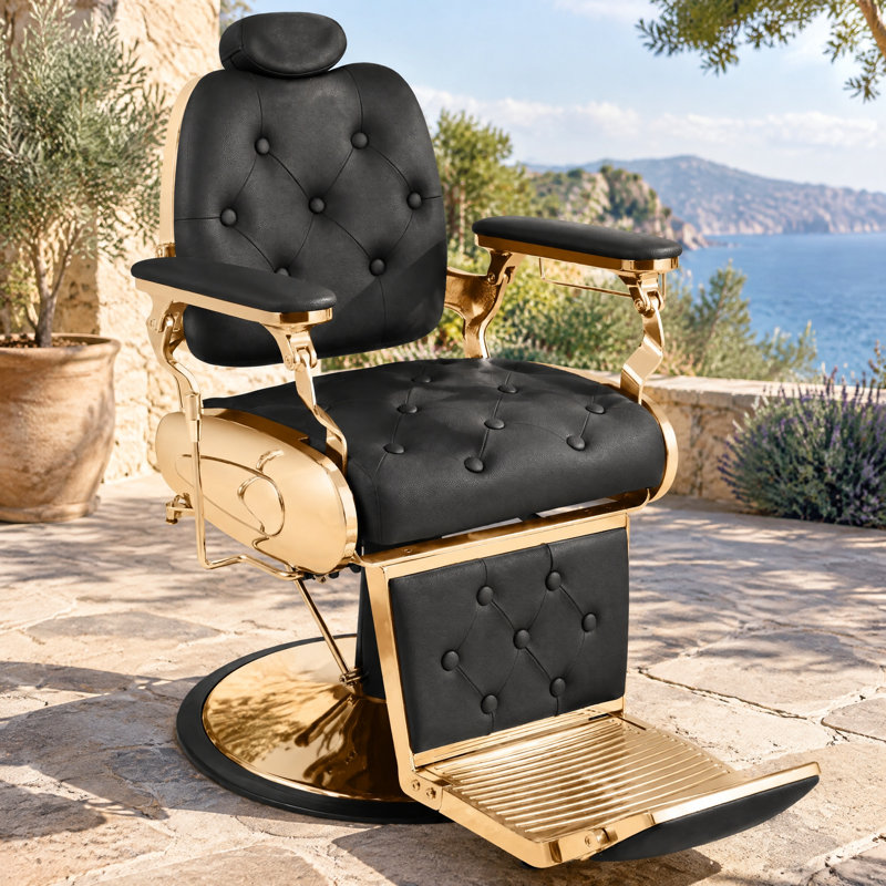 Fauteuil de salon rotatif à 360 degrés Retro Black & Gold, fauteuil de coiffeur inclinable à hauteur réglable