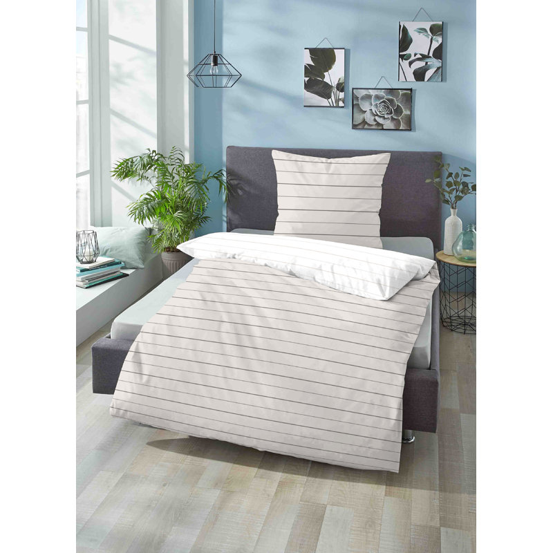 Cotton Striped Duvet Cover Set with Pillowcases, 200 x 200cm - 2 pillows 80 x 80cm, Taupe