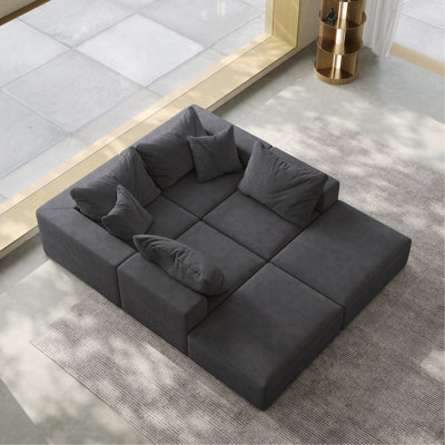 Oversized Sponge Cloud Sofa, Modern Upholstered Sectional Sofa Couch Set, Modular 162" L Shaped Sectional Living Room Sofa Set With 6 Pillows, Free Co