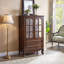 Buffet à vin vintage à double porte en bois massif, frêne blanc, vitrine et rangement en verre trempé-1900249500