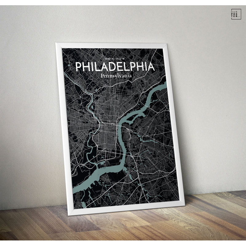 « philadelphia city map », reproduction d’impression sur affiche en minuit, H 17 po x l 11 po