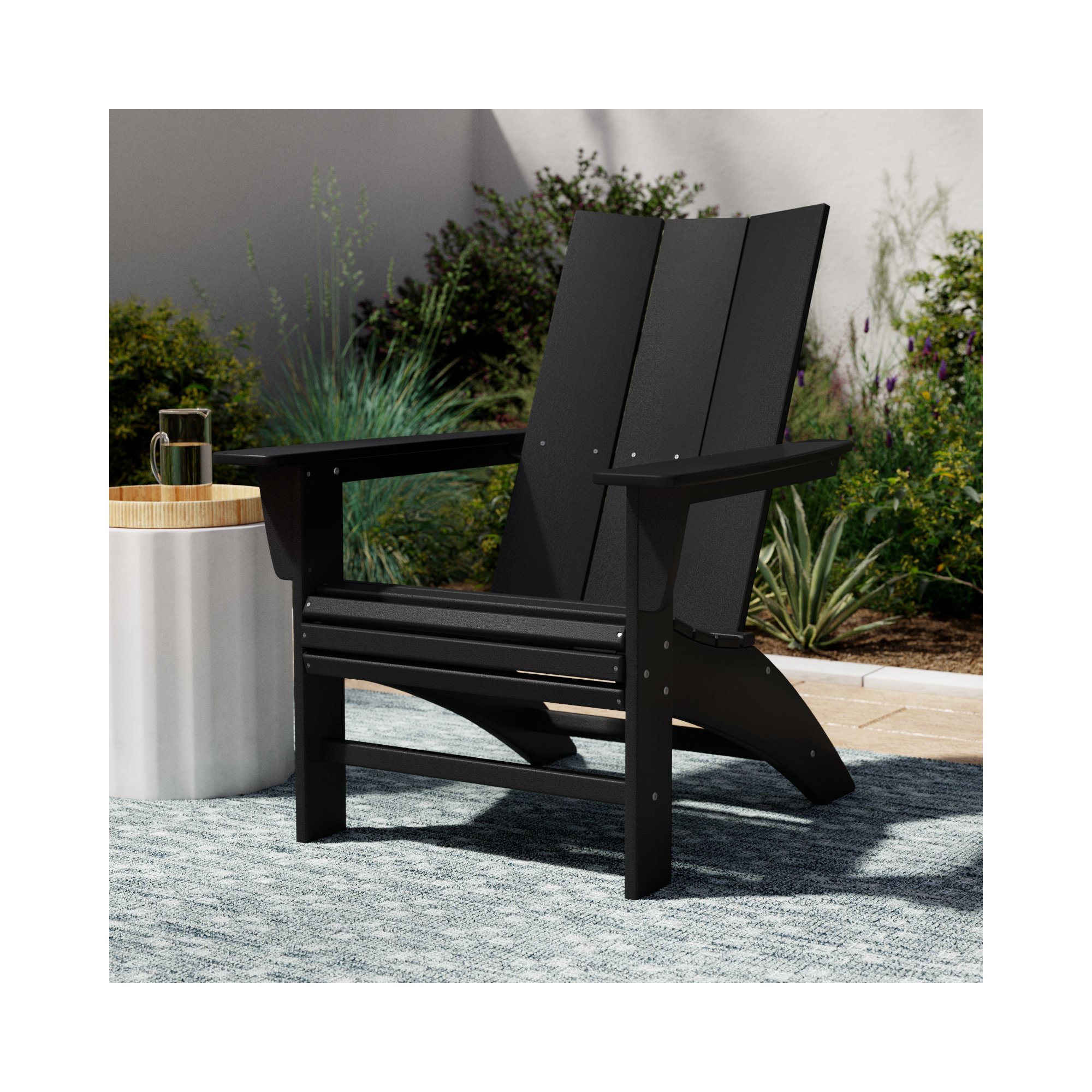 POLYWOOD Modern Curveback Adirondack Chair, Black
