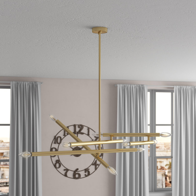 10-Light Gold Rod Match Stick Chandelier, Brass