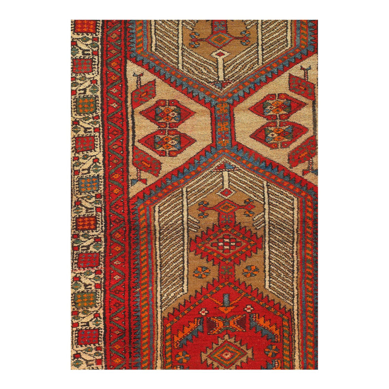 Tapis de couloir oriental en laine / coton doré / beige / rouille 3 pi 2 po x 10 pi Wyma