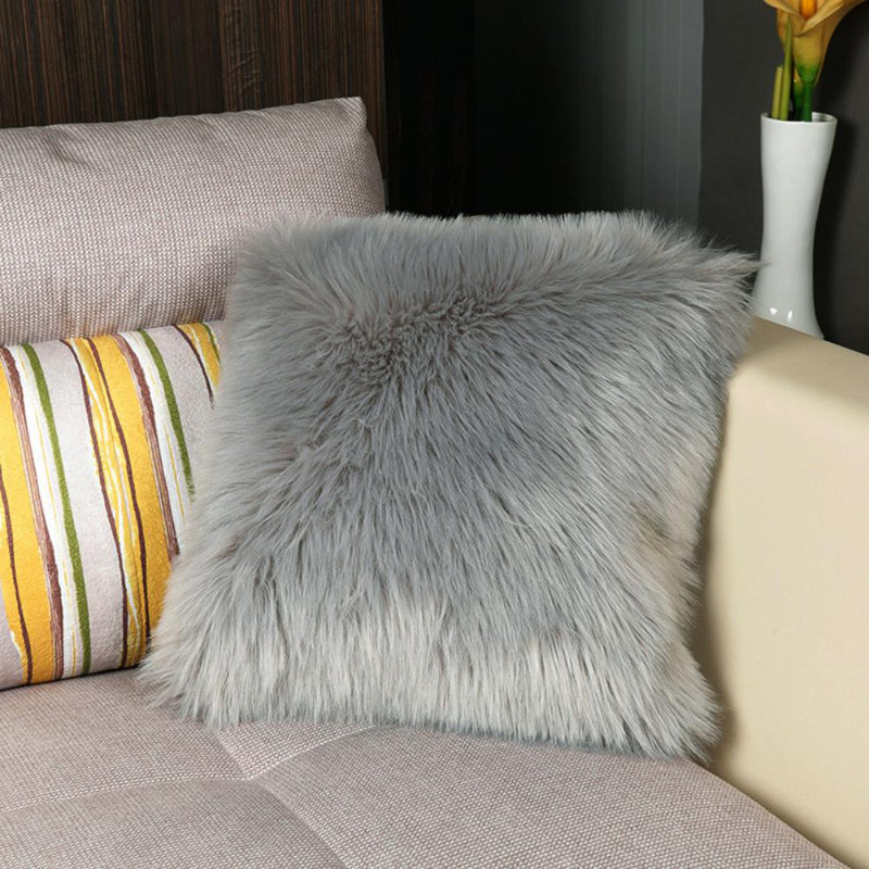 Cristopher Fluffy Faux Fur Cushion Cover, Grey, 50 x 50cm