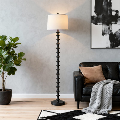 Lampe sur pied 64 po en bronze avec abat-jour tambour en tissu