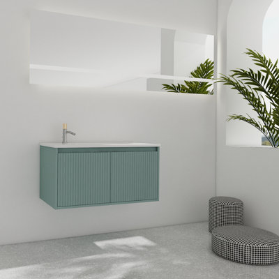 Meuble-lavabo flottant avec lavabo en résine en forme de goutte_2