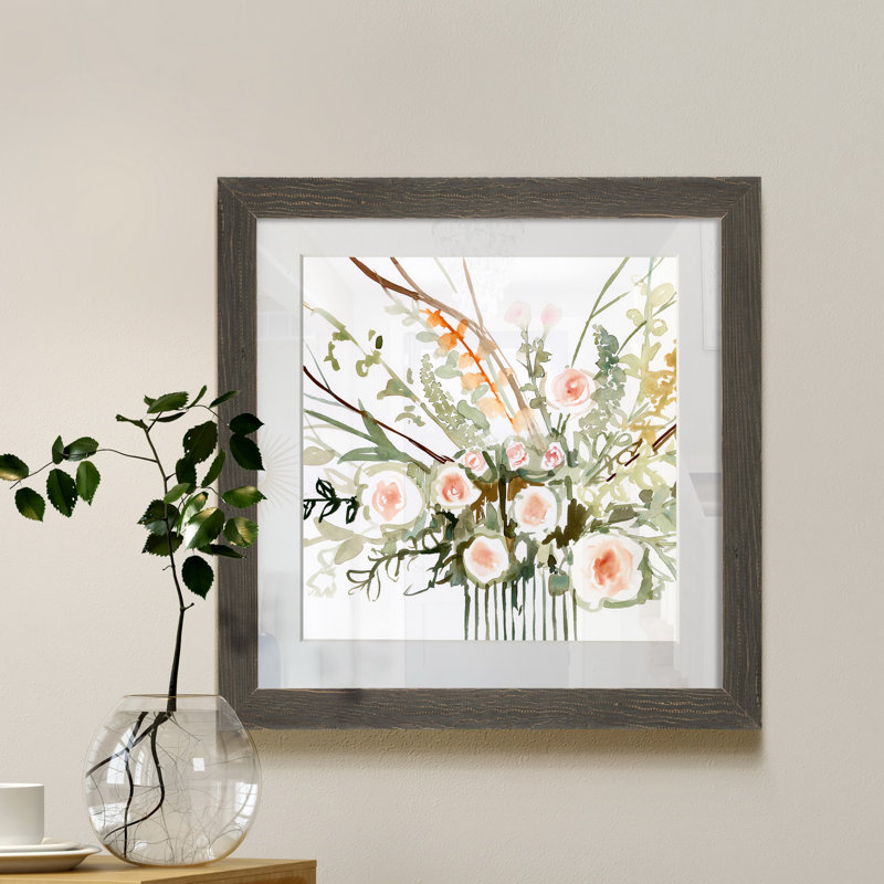 " Foraged Flowers II ", 21" H x 21" W x 1" D, Gray Framed Paper