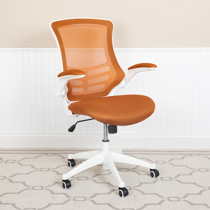 Jayetta Mid-Back Mesh Swivel Ergonomic Office Chair with Flip-Up Arms, Tan, White