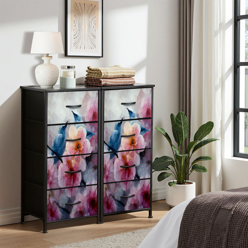 Commode 4 tiroirs pour chambre à coucher, commode étroite, plateau en bois et structure en fer de travail 18 po x 37,5 po - (l x H)