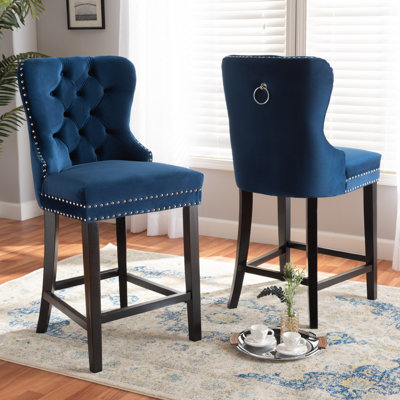 Upholstered Counter Stool with Solid Wood Frame