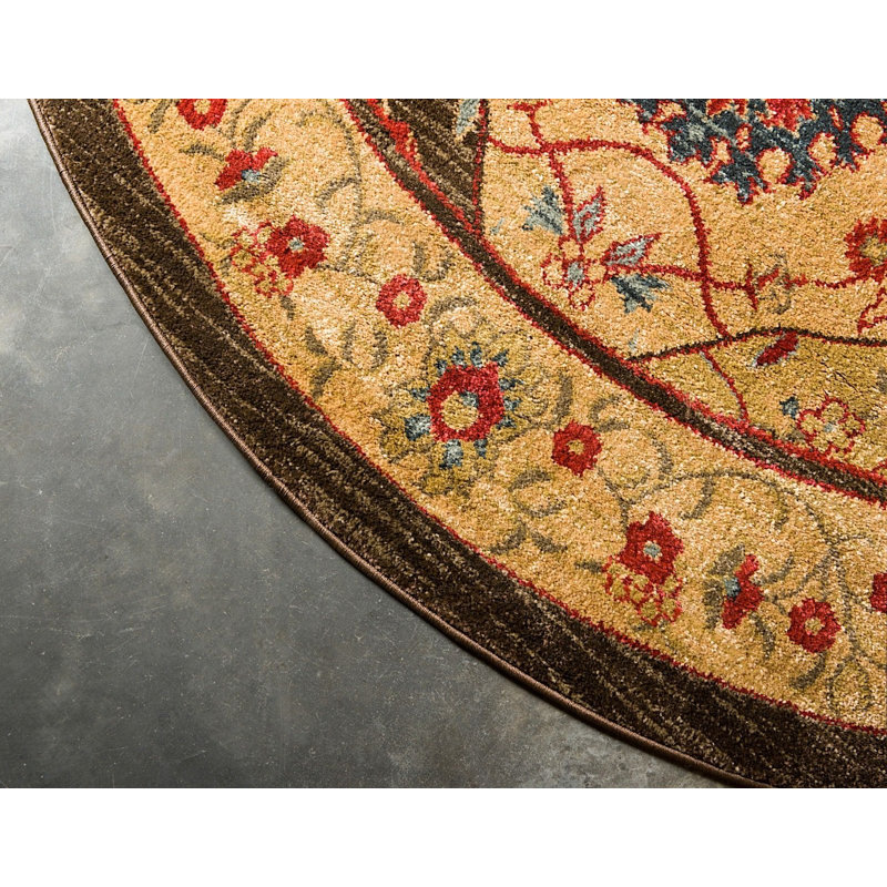 Tapis à motif oriental brun Stirling, Rond 6 pi
