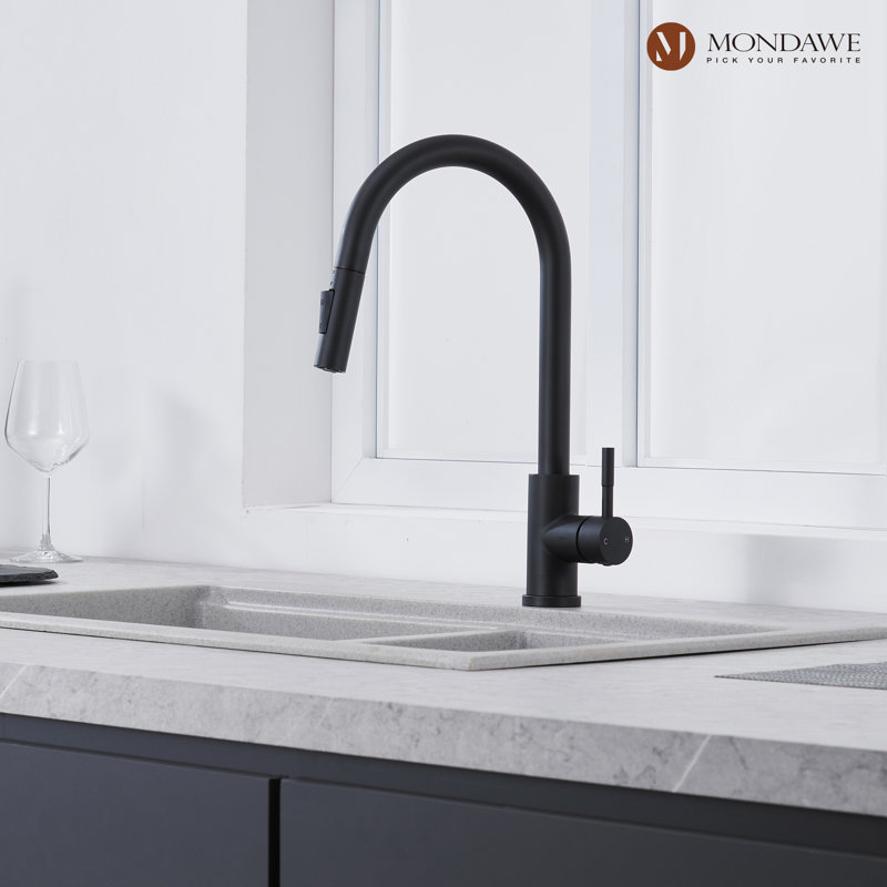 Mondawe Pull Down Kitchen Faucet, Matte Black