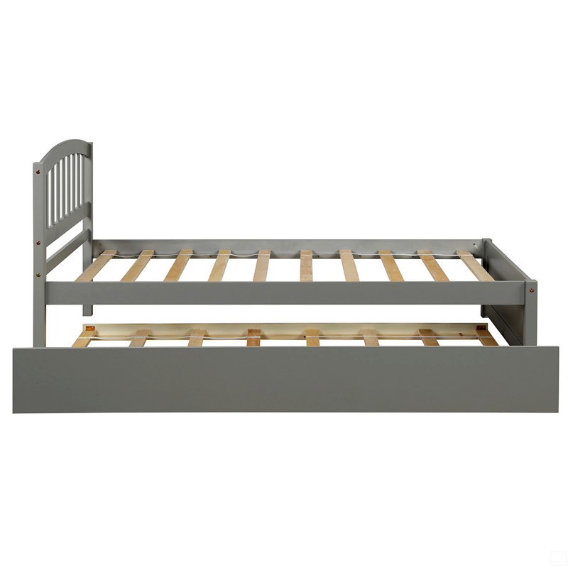 Base de lit simple avec lit gigogne en bois, Gris