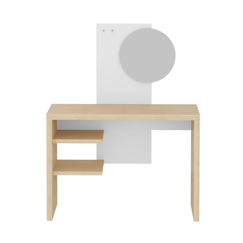 Dressing Table with Mirror, Light Oak/White