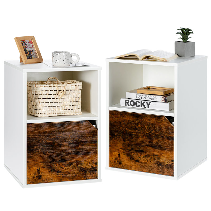 Casundra Block End Table, White/Walnut
