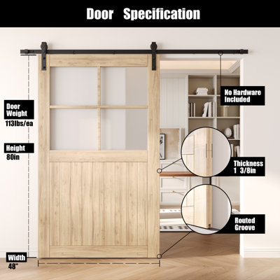 Porte de grange coulissante en bois massif 48x80