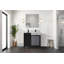 Meuble-lavabo noir et gris 91 cm L x 56 cm P, plateau en marbre gris château, robinetterie noire mate et miroir de 76 cm-1389509770