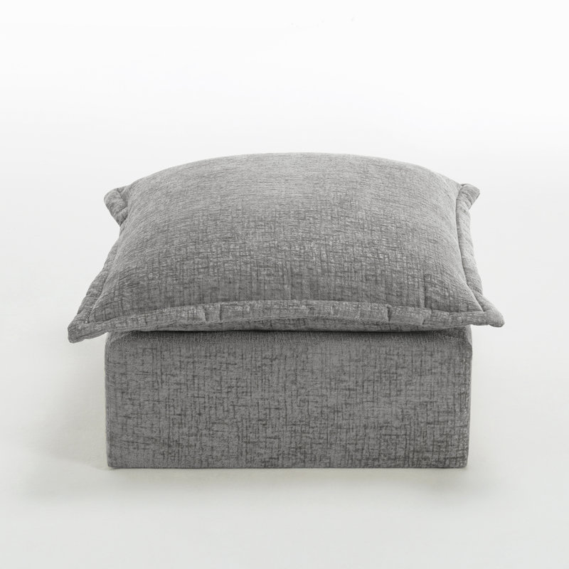 Upholstered Gray Chenille Square Ottoman with Oversized Soft Cushion Top – Fully Compressed, No Assembly Required, Gray 