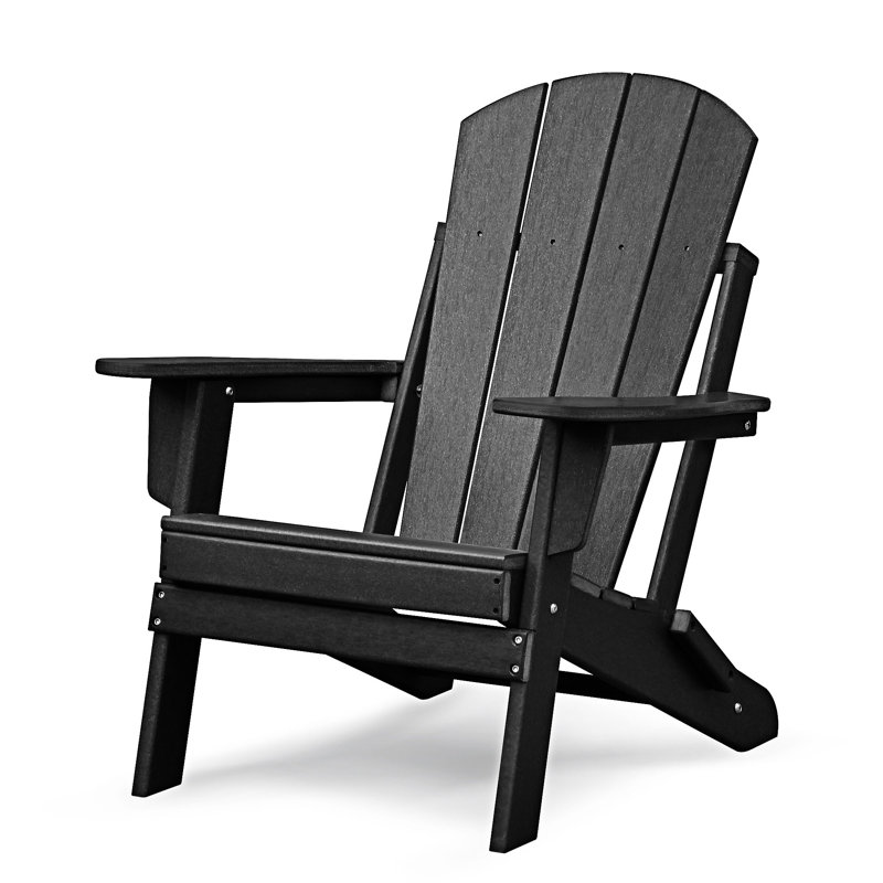 Outdoor Folding Adirondack Chair Patio Lawn Chair, Black