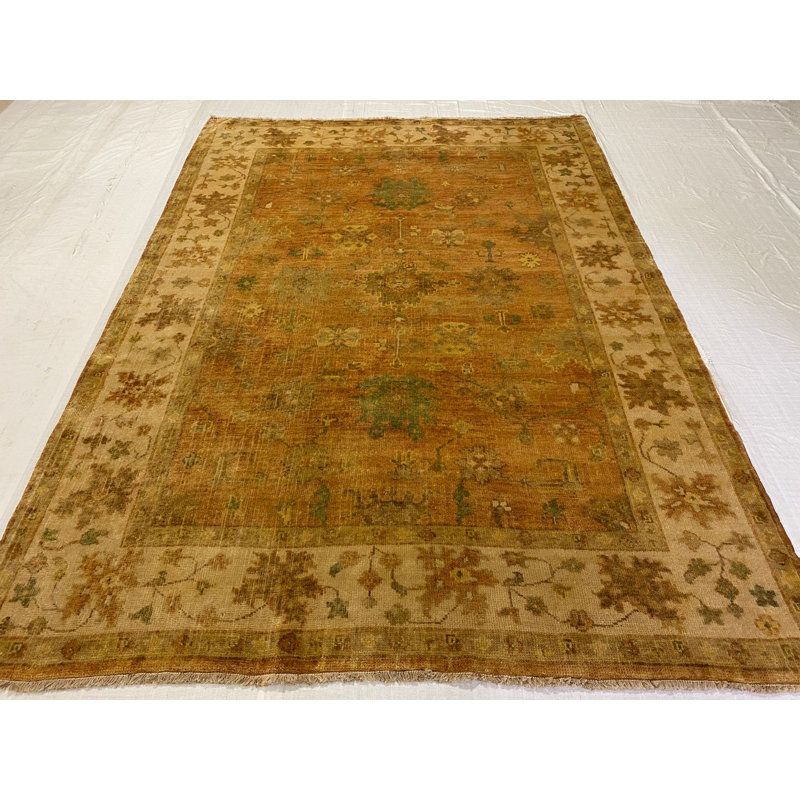 Tapis Oushak rétro noué à la main de conception unique 6 pi 3 po x 8 pi 10 po Anatolian