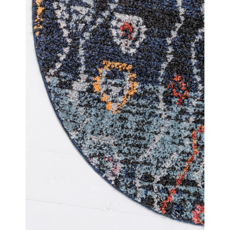 Tapis bleu marine Southwestern, Rond 4 pi 1 po