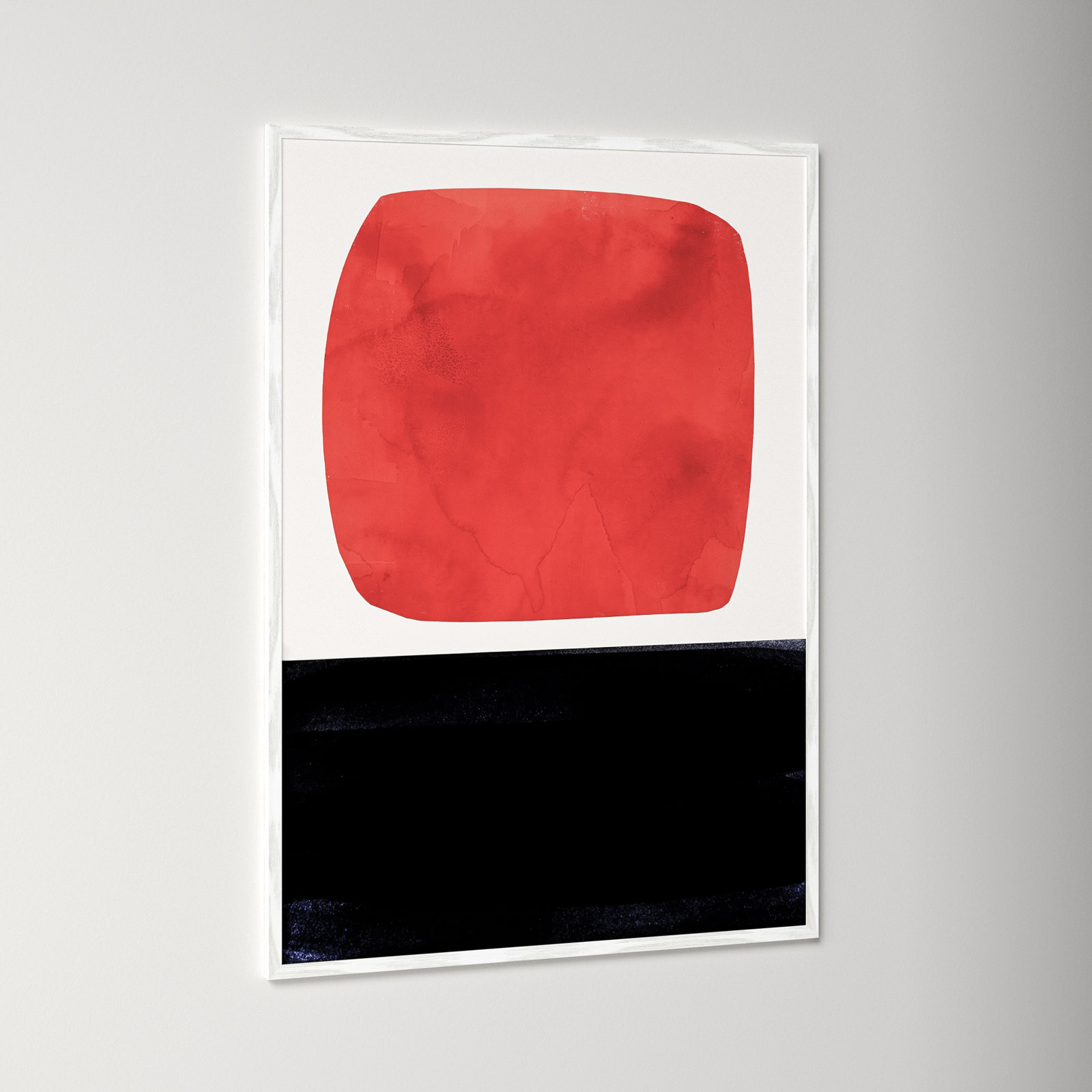Boxed-Red Print by Aoibhne Hogan, White Wood Grain Paper, 41.5" H x 29.5" W x 0.75" D
