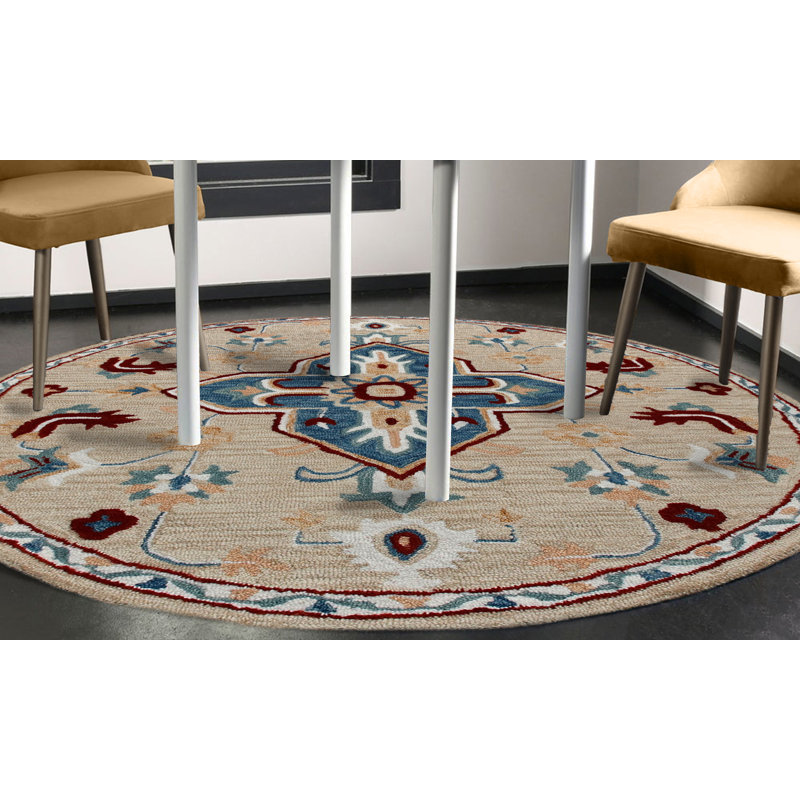 Tapis rond en laine avec envers antidérapant Rugsa, Rond 4 pi 10 po