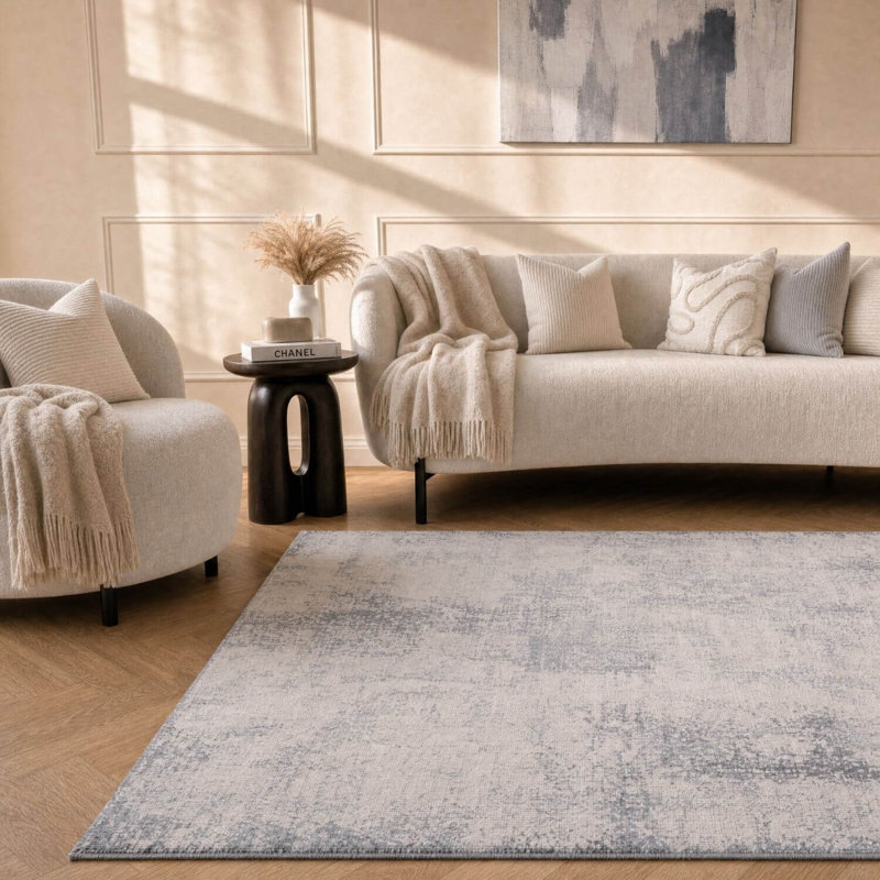 Elaris Collection Rectangle Abstract Area Rug, Grey, 160X230 cm