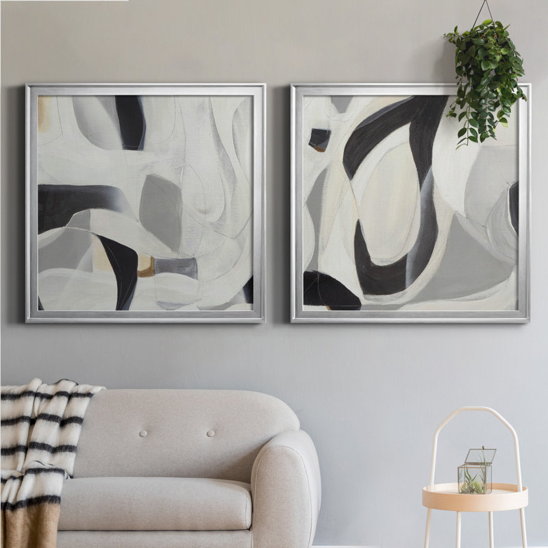 La recherche I - ensemble de 2 reproductions d'art sur toile, Encadrement argenté, H 34,5 po x l 69 po x P 1,5 po