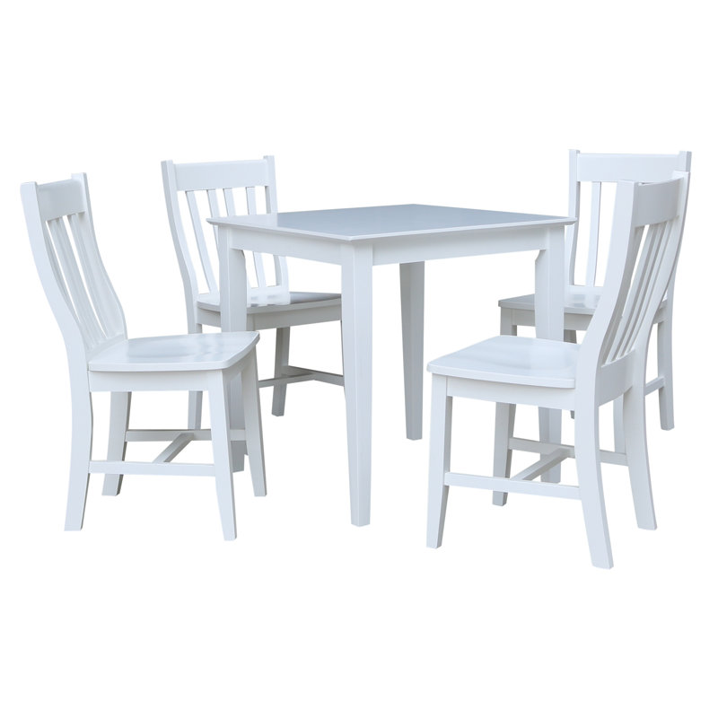 Dolline Solid Wood Dining Set, White, 5 Pieces: 1 Table, 4 Chairs
