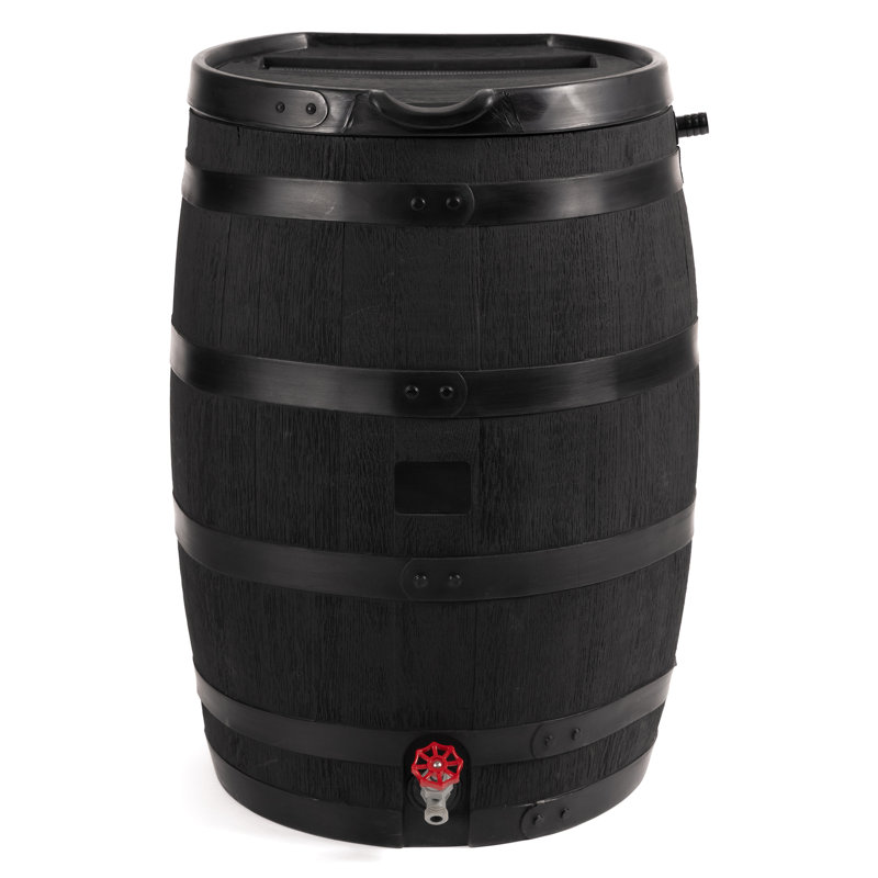 Baril de pluie 55 gallons à dossier plat de qualité supérieure avec couvercle amovible Eco, Noir
