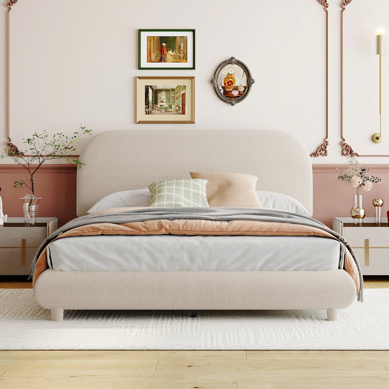 Lit plateforme en tissu d'ameublement Teddy, Double