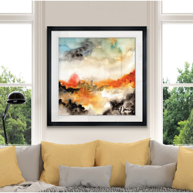 'Acuarela I' Painting, 28" H x 28" W x 1.5" D, Black Framed
