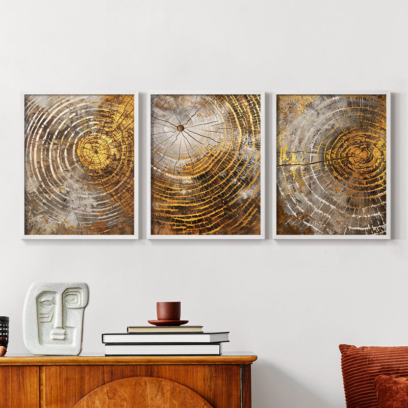 Série abstraite XLVI - ensemble de 3 estampes numériques encadrées - prêt à être accroché, White Framed, H 10 po x l 8 po