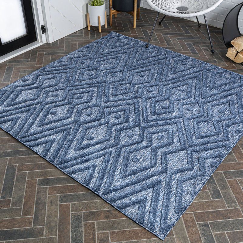 Tapis bleu marine intérieur / extérieur Fierros, Carré 5 pi 3 po