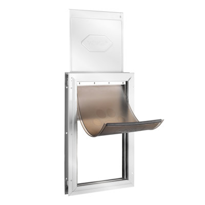 Porte pour animaux de compagnie, cadre en aluminium de 16,65 po x 27,44 po avec système de verrouillage et de rabat, porte pour chien résistante aux intempéries, facile à installer dans les portes intérieures ou extérieures, porte pour animaux de co