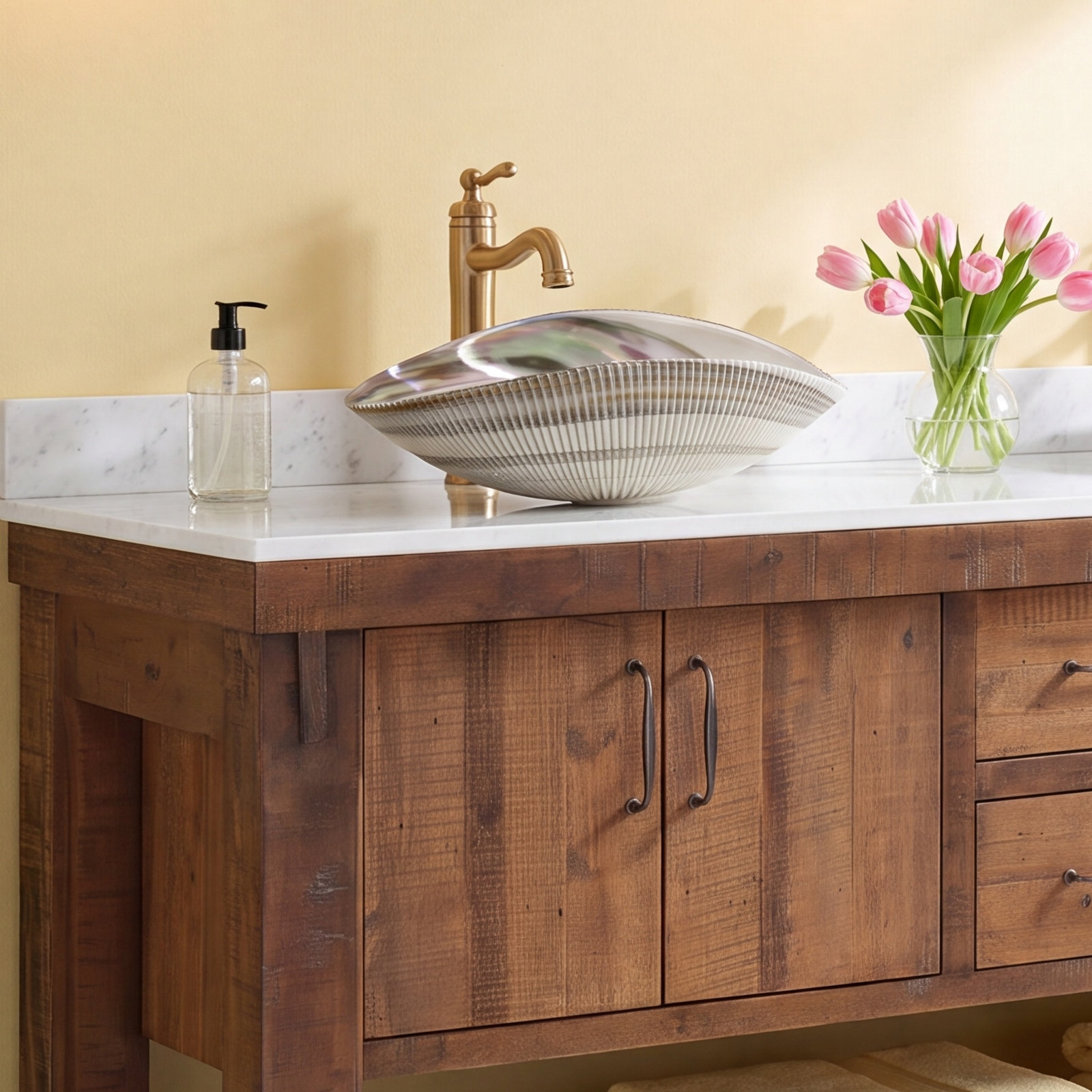 Murano Amalfi Glass Vessel Bathroom Sink, Abalone